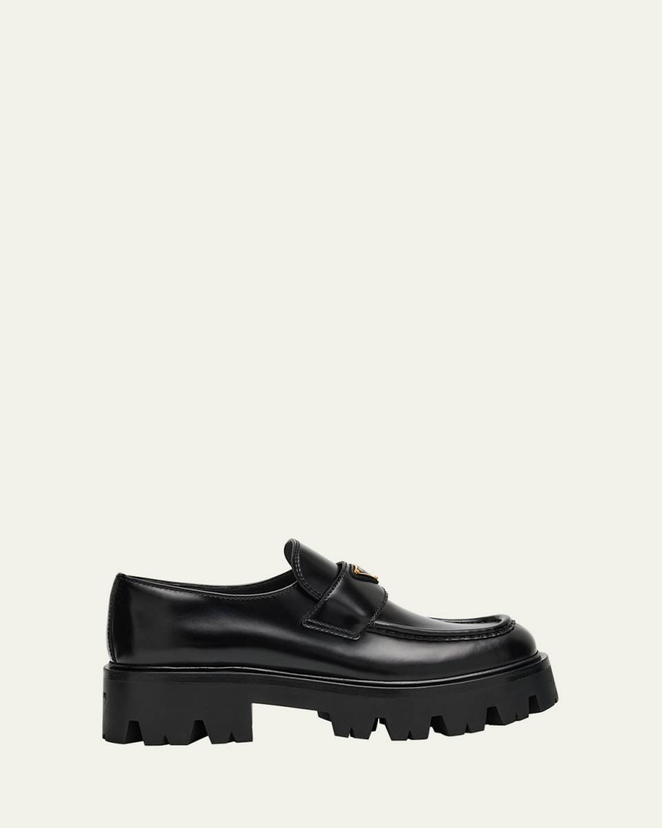 Platform Leather Triangle Logo Loafers